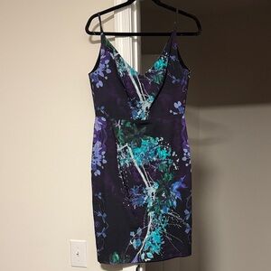 Black Halo Purple and Teal Floral Mini Dress
